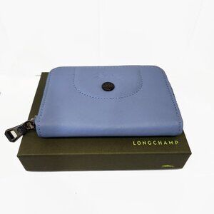 Longchamp Leather Ziparound Wallet Card Case Coin 507042 Periwinkle Powder Blue